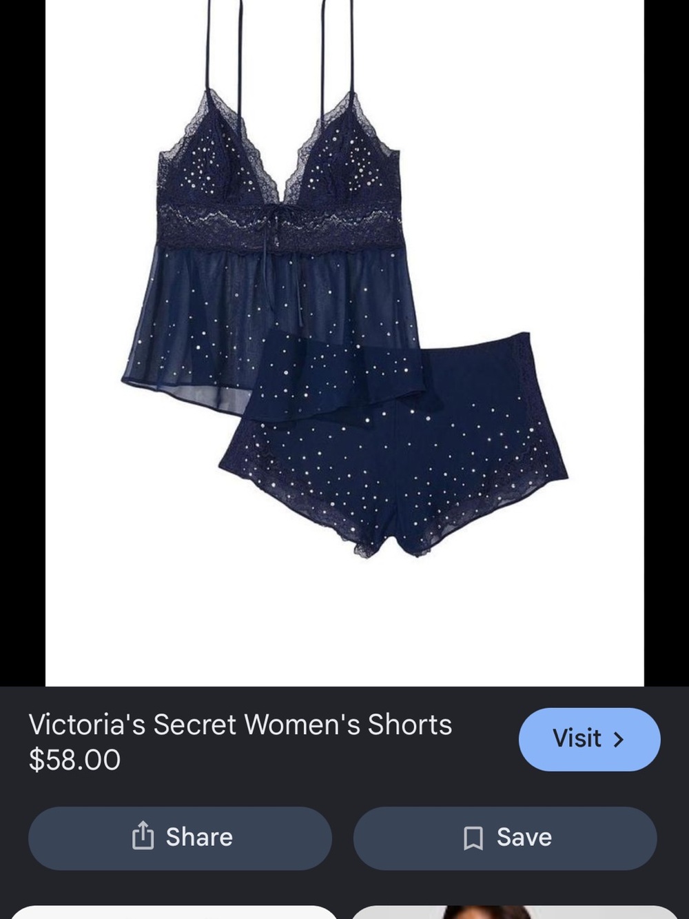 Victoria's Secret Navy Lace & Pearl-Accent Camisole Set